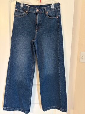GAP high rise stride wide-leg jeans - size 30 (10) - petite - dark wash